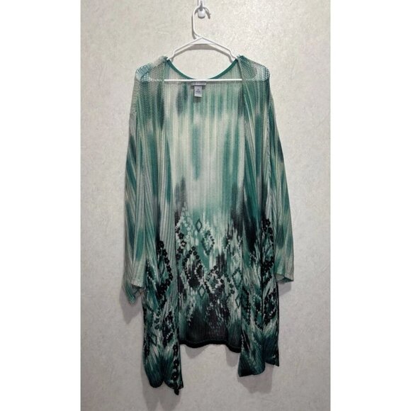 CATHERINES Fish-Knit Like Green Cardigan Cover-up Textured Stretchy Beach Sz 4X - Picture 1 of 6